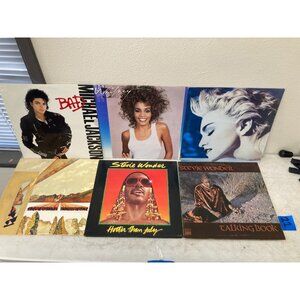 6Pcs Vinyl Records Whitney Houston, Bad by Michael Jackson, Madonna, Stevie Wand